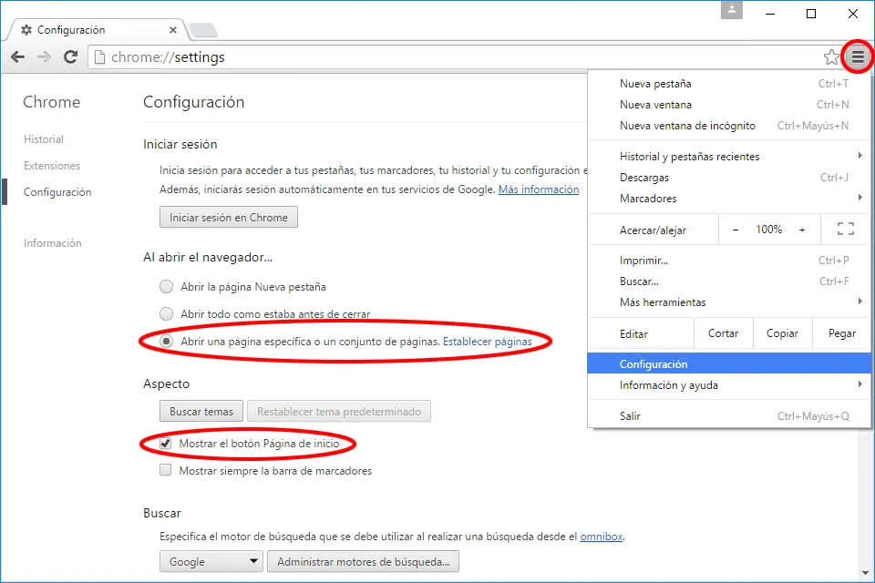 Como poner Google como página de inicio