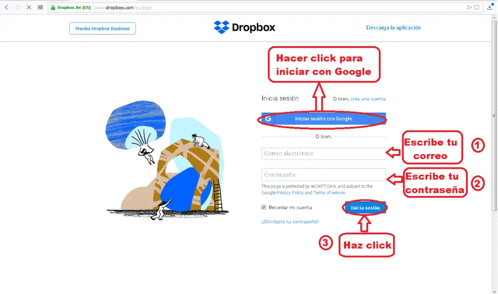 Como iniciar sesión en Dropbox