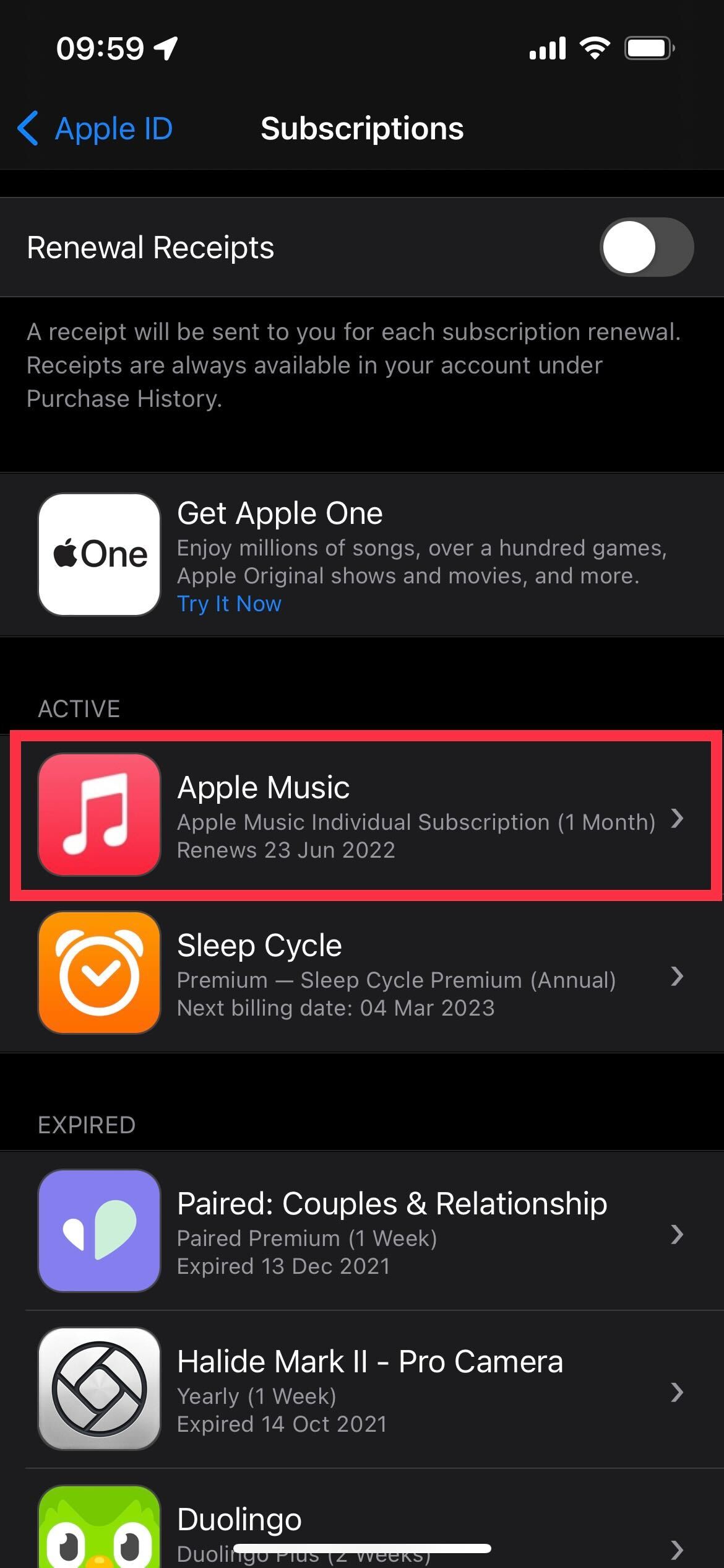 Haz clic en Apple Music para continuar