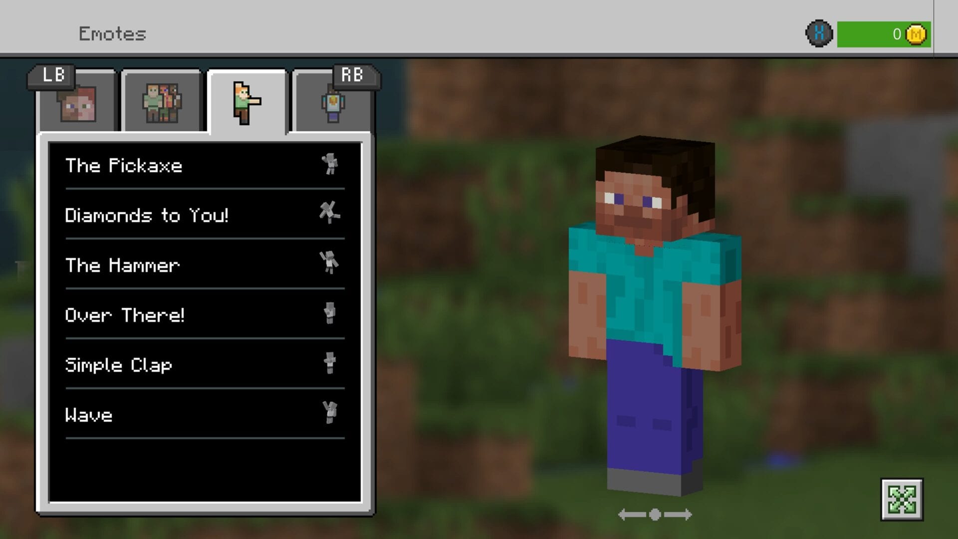 el menú de emotes en minecraft