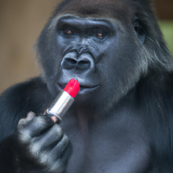 Una imagen de un gorila aplicándose lápiz labial para simbolizar intentos superficiales de creatividad.