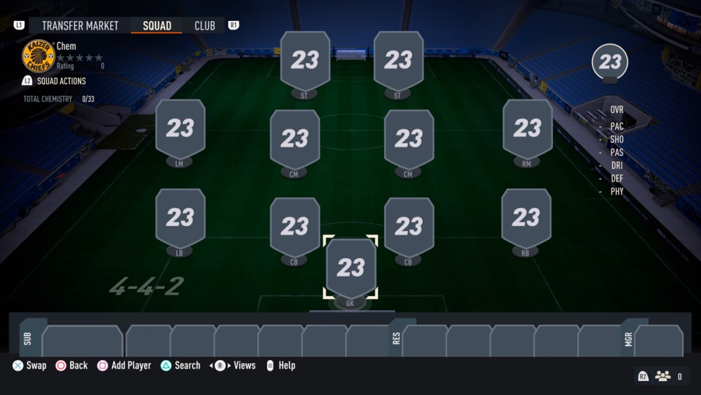 Captura de pantalla de Química del equipo vacío de FIFA 23