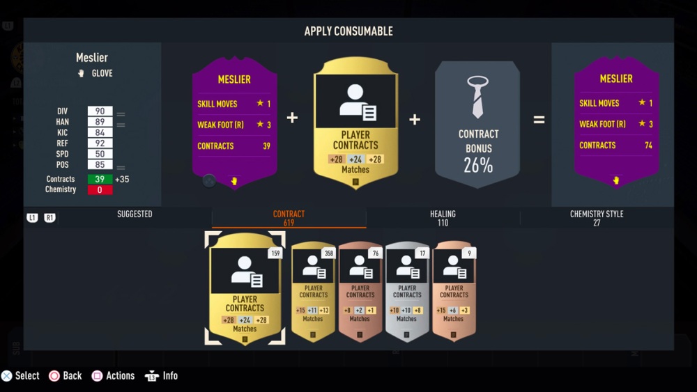 Captura de pantalla de los contratos de FIFA 23